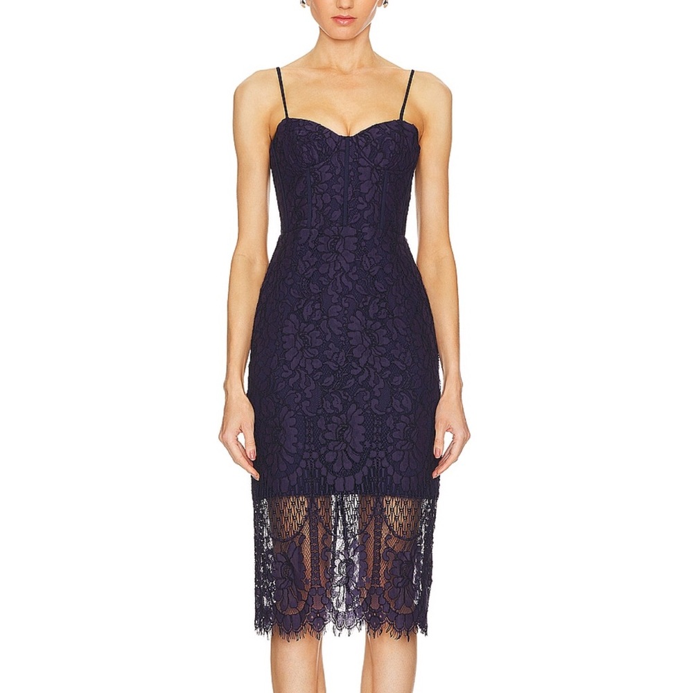Lacy Black Bardot Midi dress in black